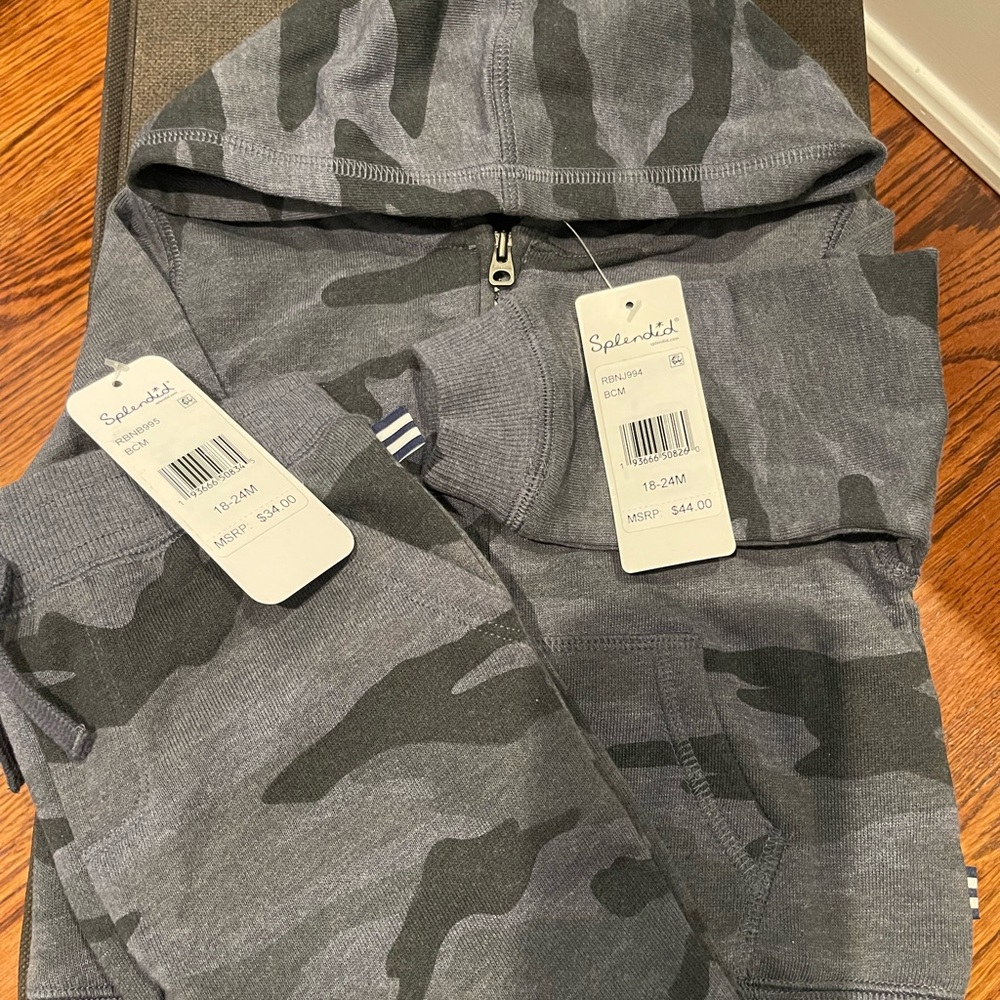 NWT 18-24M Splendid Charcoal Camouflage Hoodie Set